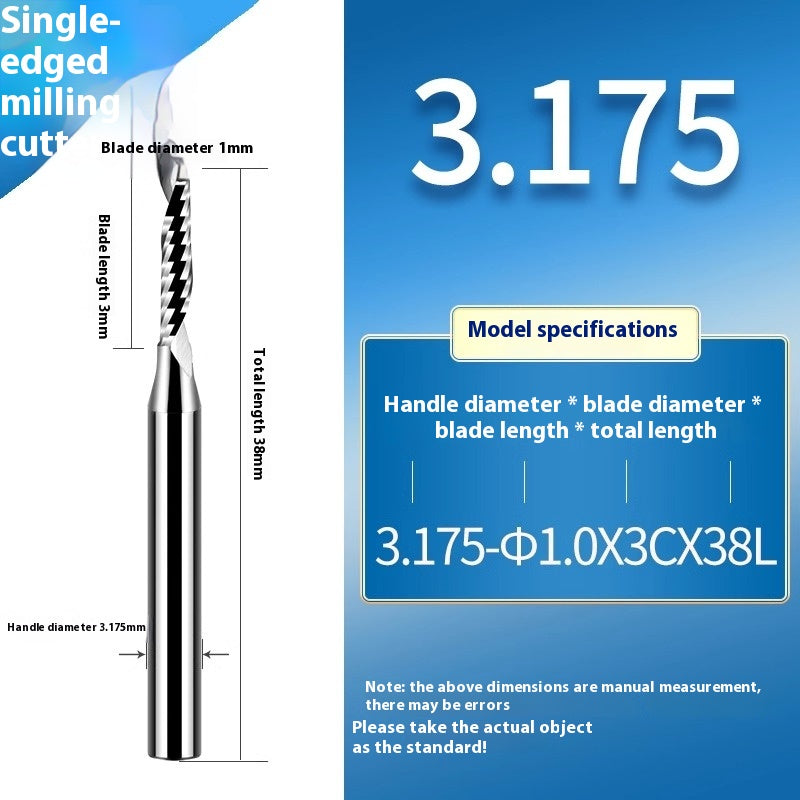 6034 Imported single-flute spiral milling cutter 3.175 PVC acrylic milling cutter for aluminum tungsten steel right-handed advertising engraving machine cutting tool Shandong Denso Pricision Tools Co.,Ltd.